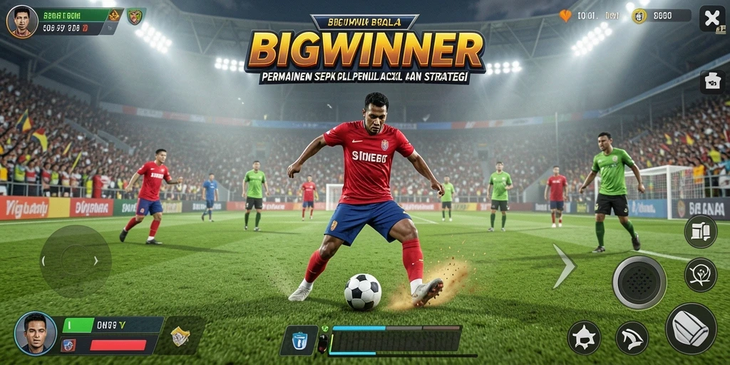 Tampilan gameplay BIGWINNER yang mendebarkan dalam aksi sepak bola.