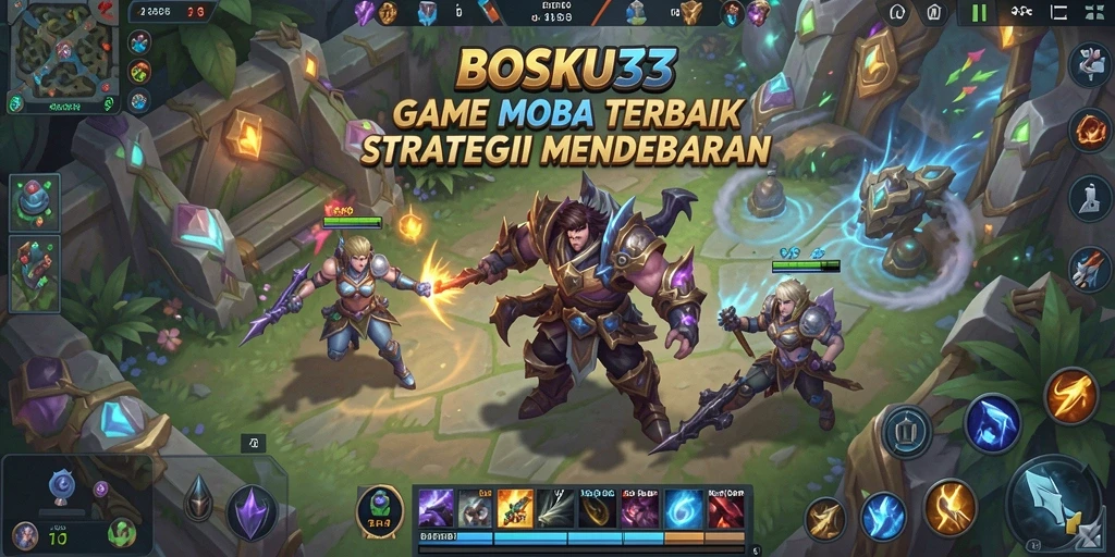 Screenshot gameplay seru dari BOSKU33 yang menampilkan pertarungan MOBA.