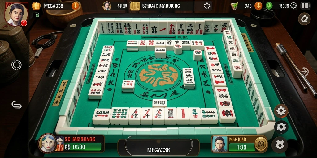 Screenshot MEGA338 menunjukkan suasana permainan Mahjong yang penuh warna.