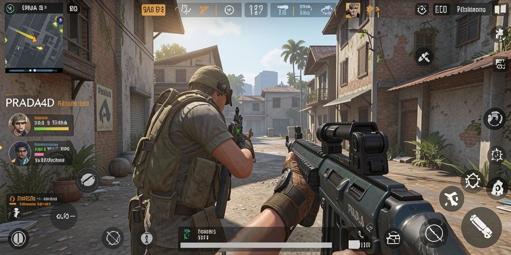 Tampilan gameplay PRADA4D dengan aksi tembak-menembak yang seru.