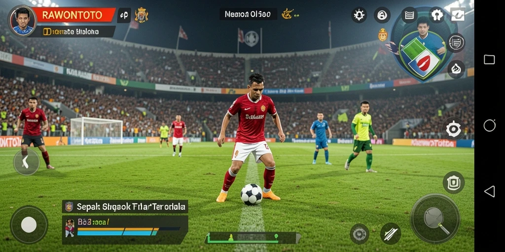 Tampilan gameplay sepak bola yang seru dan menegangkan.