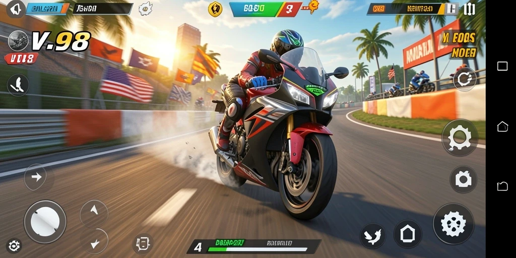 Gameplay seru balapan motor di V98 dengan grafis mengesankan.